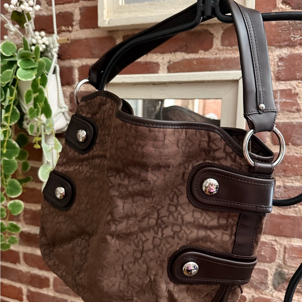 DKNYC Brown and Silver Shoulder Bag with Ergonomic Strap